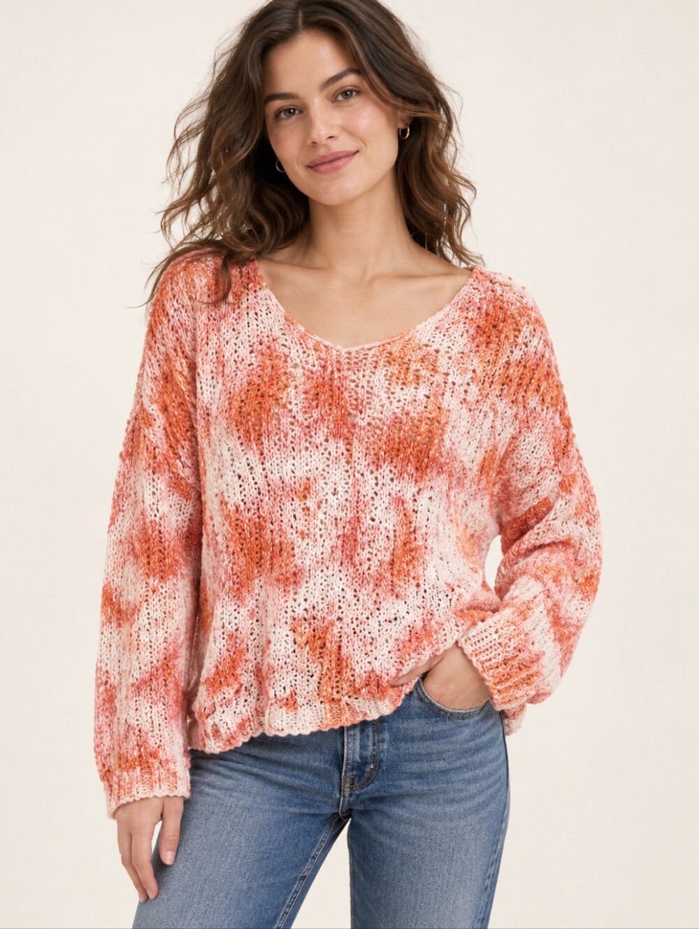 Pilcro Anthropologie Orange Tie Dye Chunky Knit Sweater Women Medium